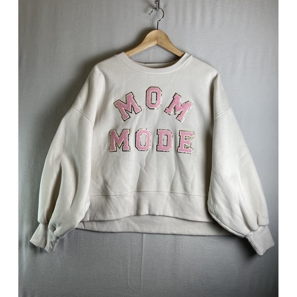 Judith March x Katy Roach Mom Mode Sweatshirt Medium White Pink Letters Pullover - Picture 1 of 9